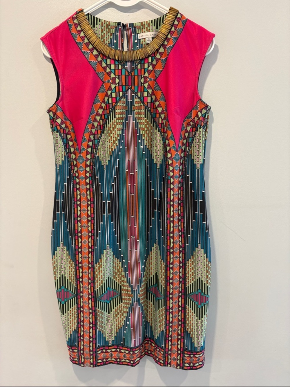Sandra Darren Pink & Teal Geometric Midi Dress